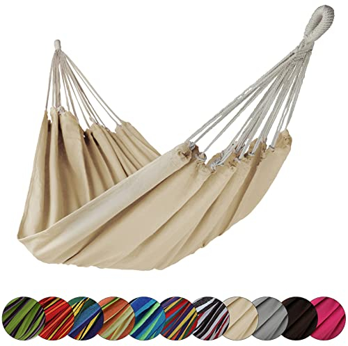 BB Sport Tuch Hängematte 200 x 140 cm max. Belastbarkeit 200 kg Tragetasche 1-2 Personen Camping Garten Balkon Terasse Wetterfest, Farbe:Beach