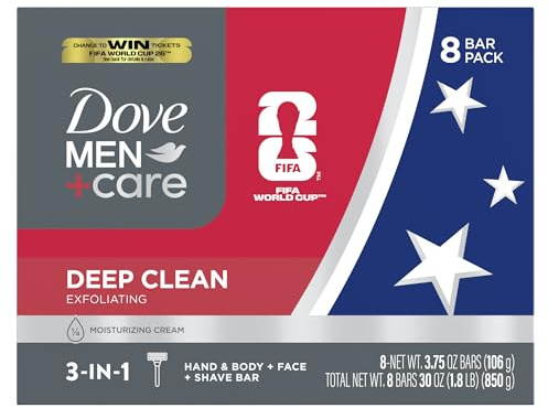Dove Men+Care Men's Bar Soap Deep Clean 8 Bars More Moisturizing Than Bar Soap Effectively Washes Away Bacteria, Nourishes Your Skin 3.75 oz
