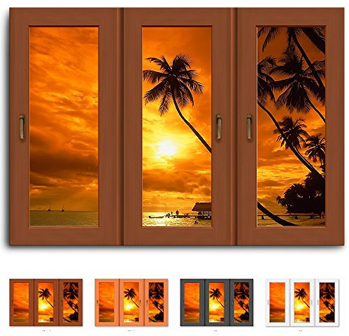 Quadro su tela – Finestra Vista tramonto sul mare – Foto leinwand24/aa0431, Legno, marrone, 150 x 100 cm