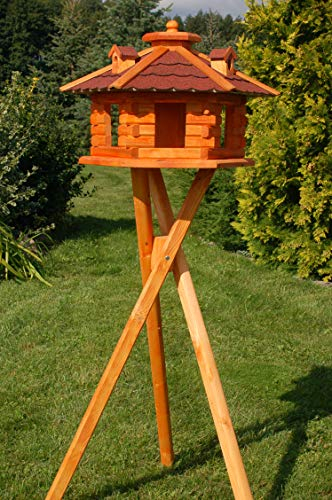 Deko-Shop-Hannusch Vogelhaus Futterhaus Vogelvilla mit Solarbeleuchtung und Silo klein und Groß V16 (Rot, groß mit Ständer), Vogelfutterhaus