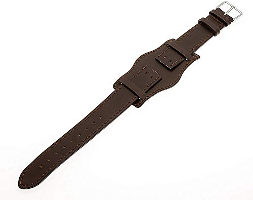 Bundeswehr Look Buran01.com Uhrenarmband Unterlage Dornschließe - Leder, extra stark - Dunkelbraun 20 mm