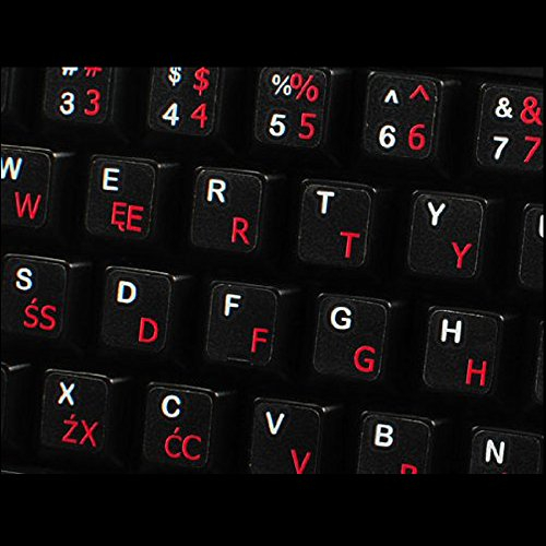 Qwerty Keys Polnische Programmierer transparente Tastaturaufkleber mit Roten Buchstaben - Geeignet für Jede Tastatur