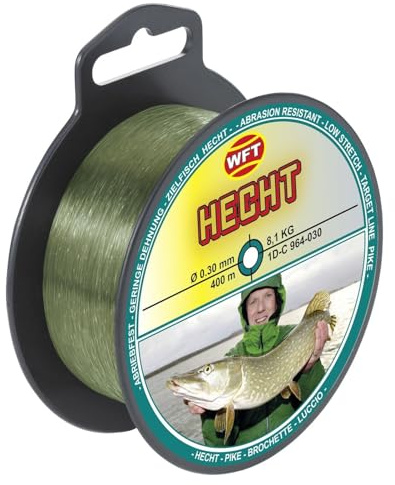 WFT Zielfisch Hecht 400m 0,30mm 8,1kg grün - Angelschnur zum Hechtangeln, Hechtschnur, Monofile Schnur für Hechte, Monoschnur
