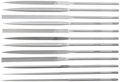 Nicholson - Set di 12 lime ad ago con manici, motivo svizzero, doppio taglio, 0 Coarseness, lunghezza 14 cm