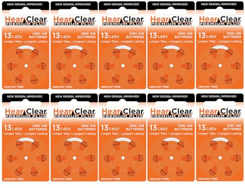 Hear Clear Size 13 PR48 Hearing Aid Batteries Orange Tab (60 Batteries)