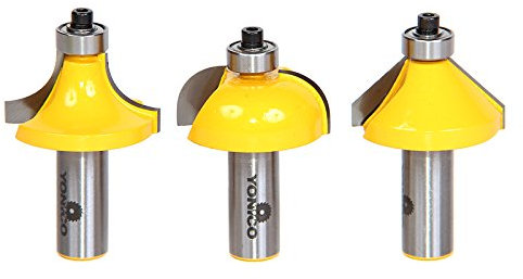 Yonico 13312 3 borde Bit Router Bit Set con gran Roundover Cove y fresa 1/2-inch vástago