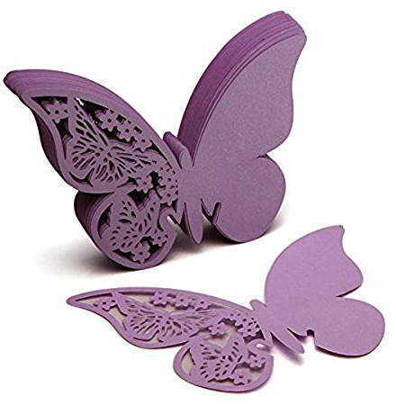 ASYT 50 Stück 3D Schmetterlinge Tischkarten Platzkarten Namenskarten Hochzeit (lila)