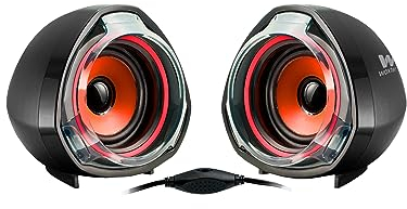Woxter Big Bass 70 Red - Altavoces para PC, Mando de control de volumen, Gaming, 15W de potencia, conexiones 3,5mm y USB. Ideal para PC / Smartphones y videoconsolas, color negro-rojo