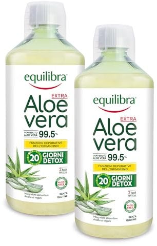 Equilibra Aloe Vera da Bere, 100% Pura Polpa di Aloe, 2x1000 ml per 40 Giorni, Azione Depurativa e Lenitiva, Senza Zuccheri, con Polisaccaridi, Da Bere Puro o Diluito in Acqua