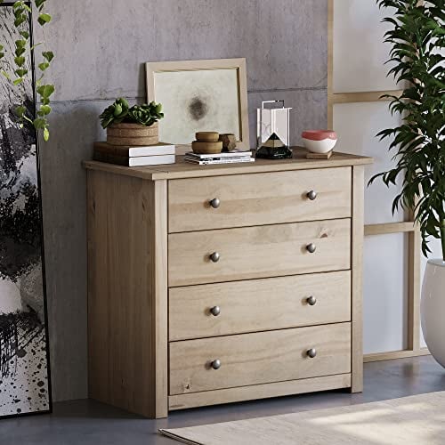 Vida Designs Panama Kommode mit 4 Schubladen, massives Kiefernholz, gewachstes Eichenholz