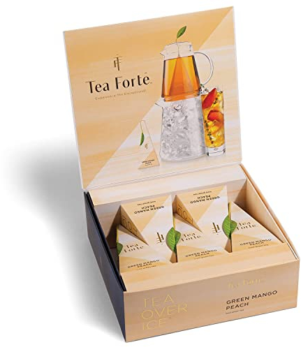 Tea Forte, mélanges de thé sur glace, infuseurs à thé glacé de la taille d'un pichet, chacun fait du thé glacé, saveur fraîche réfrigérée, 1 boîte (5 infuseurs) (Mango Peach)