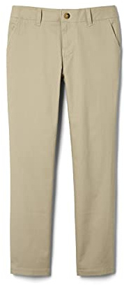 French Toast Girls' Adjustable Waist Stretch Twill Straight Leg Pant (Standard & Plus), Khaki, 8
