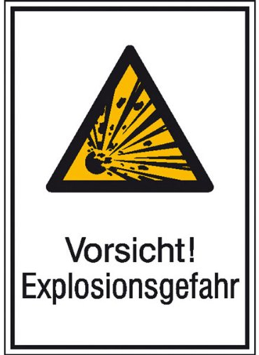 Betriebsausstattung24® Warn-Kombischild „Vorsicht! Explosionsgefahr“ | Sicherheitsschild/Warnschild | Betriebssicherheit | Aluminium, 26,2 x 37,1 cm