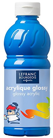 Lefranc Bourgeois 188297 Glossy Kinder - Acrylfarbe, gebrauchsfertige flüssige Acrylfarbe, glänzend und wasserfest, Ideal auf Papier, Karton, Holz, Gips, Metall, Plastik, 500ml Flasche - Primärblau