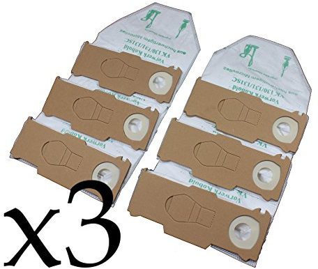 Pacco scorta sacchetti per aspirapolvere alta qualità, tessuto non tessuto 3 x 6, adatti per Vorwerk Folletto VK 130, 131 e 131sc...