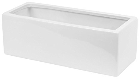 Polnix Keramik Übertopf Trog Blumentopf Ritz H 13 cm quadratisch Weiss glänzend