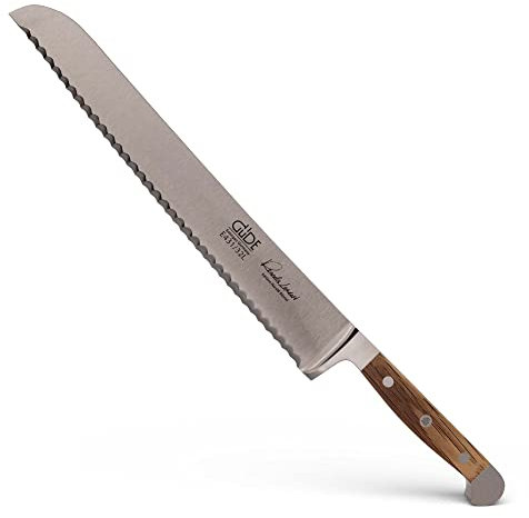 GÜDE Solingen - Brotmesser Linkshänder geschmiedet, 32 cm, Fasseichenholz, ALPHA FASSEICHE, Doppelkropf, Handmade Germany