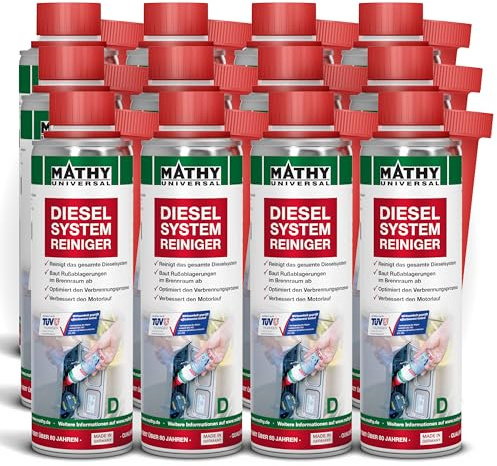 MATHY-D Diesel Systemreiniger, 12x 250ml, Dieseladditiv Zusatz Zertifiziert | Hochwirksamer Diesel-Reiniger zur Reinigung von Motor, Ventilen, Brennraum & Kolbenböden, Dieselmotoren Kraftstoffadditiv
