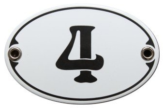 Nummer 4 Emaille Schild Zimmer Jugendstil Türschild 7 x 10,5 cm Wandschild Haus Nummer Emailschild oval weiß (ohne Holzrahmen)
