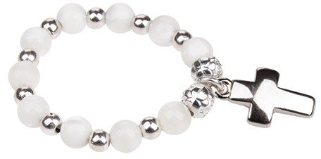 FINGERROSENKRANZ in WEISS mit schlichtem KREUZ, handlicher MINIROSENKRANZ für unterwegs, GEBETSHILFE zur KOMMUNION, TAUFE oder für SENIOREN – MaMeMi