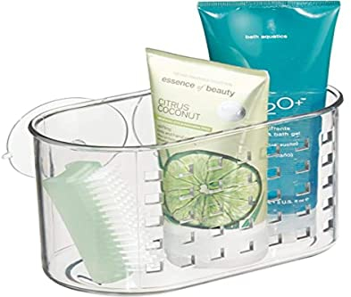 iDesign Basic panier de douche, valet de douche en plastique sans perçage avec ventouses, transparent, Claire, Moyen