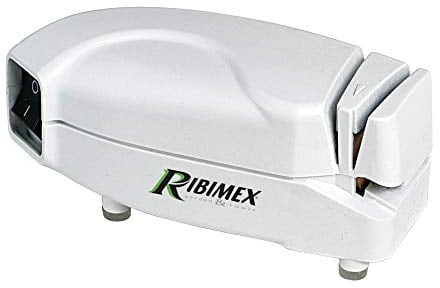 Ribimex Affilacoltelli Elettrico, Affilatore per Coltelli, Forbici, Lame e Utensili da Taglio, Compatto, Mola con Diametro 34 mm, Motore da 40 W, Interruttore On/Off, Piedini Antiscivolo - PRS35