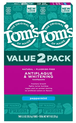 Tom's Of Maine Antiplaque and Whitening Lot de 2 dentifrices sans fluorure Menthe poivrée 155,9 g