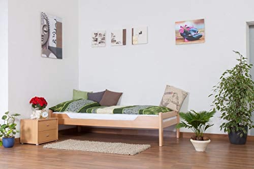 Einzelbett Easy Premium Line K1/1n, Buche Vollholz massiv Natur - Maße: 90 x 190 cm