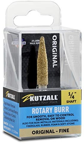 Kutzall Original Kegelfräser, 1⁄4 Schaft, fein - Holzbearbeitungswerkzeug für Bosch, DeWalt, Milwaukee, Makita. Abrasives Wolframkarbid, 1⁄4 (6,3mm) Kopfdurchmesser. X 1-1⁄2 (38.1mm) Länge, T-14G