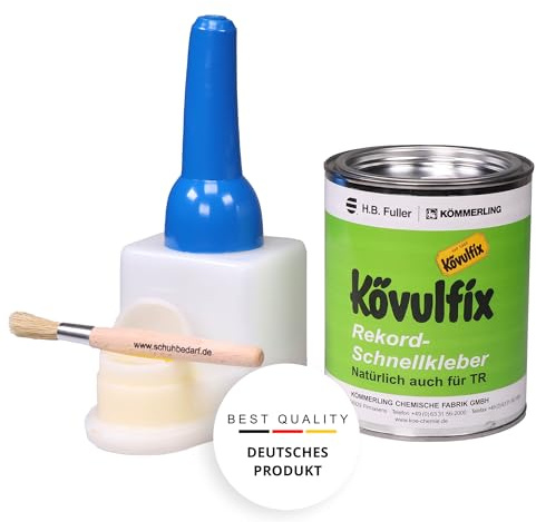 Kövulfix Rekord 600g Schnellkleber + Sparbehälter 0,4l + Auftragspinsel Kontaktkleber Universalkleber Lederkleber Schuhkleber - wasserfest, extra stark und elastisch - klebt Schuhsohlen, Leder, Metall