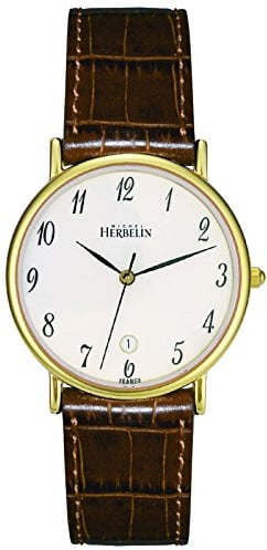 Michel Herbelin Herren Analog Schweizer Quarzwerk Uhr mit Leder Armband 12443P28MA