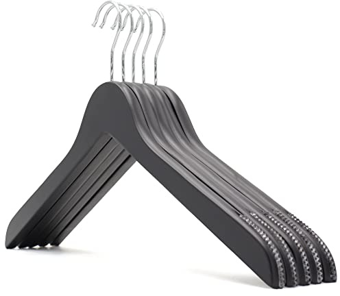 The Hanger Store 30 Black Wooden Coat Hangers with Non slip Rubber Grips