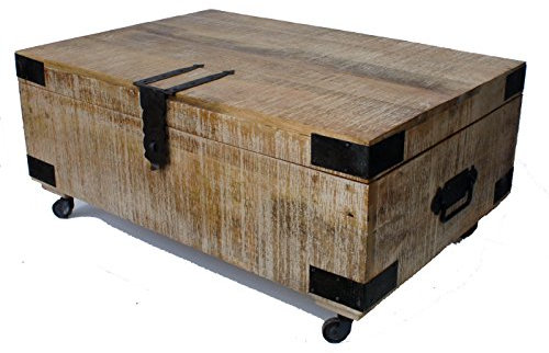 Polished Raw Mango Chest Coffee Table On Wheels