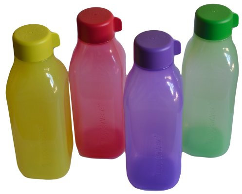 Tupperware Juego de botellas de agua cuadradas, 1 litro, 4 piezas, surtido