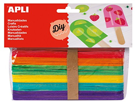 Apli 13269 - Bâtonnets en Bois Grands formats Couleurs Assorties - 40 Unités 150 x 18 mm