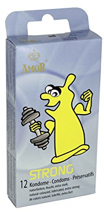 AMOR Kondome Strong 12er Pack I 53 mm Breite I Premium Kondome extra feucht I Kondome extra dick I starke 0,08mm Wanddicke & Naturfarben I Kondome für Männer I Condoms for Men