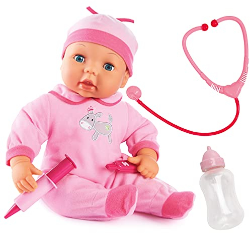 Bayer Design 93877AA Funktionspuppe, Interaktiv, Doktorpuppe mit Zubehör, Schlafaugen, weichem Körper, 38 cm