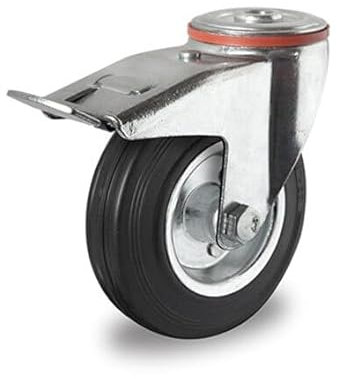 Lenkrolle mit Rückenloch und Feststeller 125 mm Vollgummi schwarz