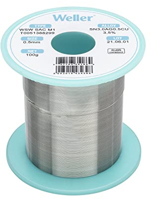 Weller WSW SAC M1 (T0051388299) Lead Free Solder Wire, Ø 0.5mm, Alloy Sn96.5Ag3.0Cu0.5, Flux content 3.5%, 100g