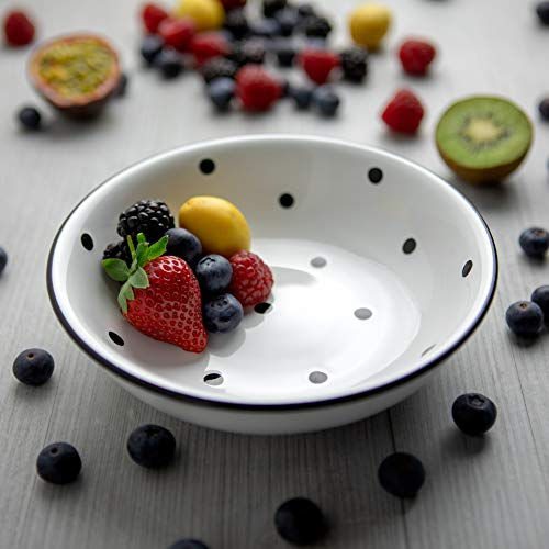 City to Cottage | Assiette creuse Bol à soupe, à céréales, à salade, à pâtes | blanche à pois noirs en céramique faite et peinte à la main | 18,5cm / 400ml