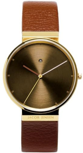 Jacob Jensen Herren Analog Quarz Uhr mit Leder Armband Dimension Series Item NO.: 844
