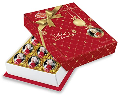 Reber Echte Reber Mozart-Kugeln, Weihnachts-Edition, Pralinen aus Zartbitter-Schokolade, Marzipan, Nougat, Ideales Weihnachtspräsent, 12er-Packung