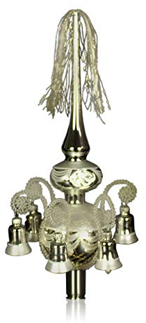 Doppelspitze mit Glöckchen Silber, umsponnen L ca. 33cm d(Kugeln) 6/8cm Christbaumschmuck Weihnachtsbaumschmuck mundgeblasen,handdekoriert,Leonischer Draht Lauschaer Glas das Original