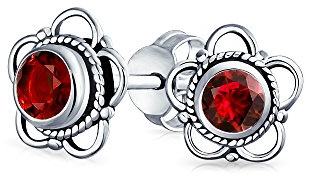Bali Indonesischen Winzigen Offenen Echten Edelstein Geburtsstein Blume Ohrstecker Für Frauen Teenager Oxidiert .925 Sterling Silber