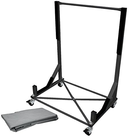 ECD Germany Hardtopständer mit 4 feststellbaren Rädern inkl. XXL Bezug, Schwarz, aus pulverbeschichtetem Stahl, Hardtop Ständer Hardtophalter Aufbewahrung Trolley Hülle Abdeckhaube Schutzbezug Cover
