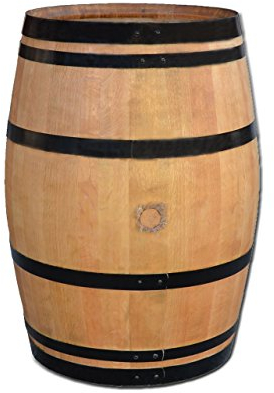 Temesso Stehtisch aus Weinfass, Dekofass, Gartentisch aus Holzfass - Fass geschliffen und lackiert mit schwarzen Ringen
