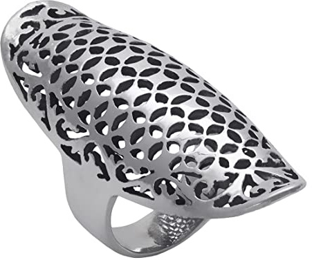 Silverly Statement-Ring aus Sterlingsilber mit Ausgeschnittenem Floralem Rankenfiligran 45 mm Breit | Langer Schildring mit Arabeskeninspiriertem Spitzenartigem Durchbruch