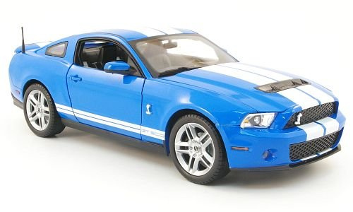 Shelby GT 500, blau mit weissen Streifen, 2010, Modellauto, Fertigmodell, Shelby Collectibles 1:18