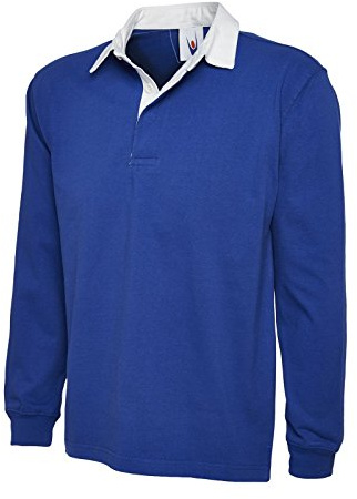 Uneek New Mens Plain Premium Rugby Shirt -Royal Blue - X-Large