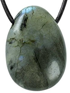 La Boite à Cailloux Pendentif labradorite (pierre trouée), Cuir, Labradorite, Cuir, Labradorite